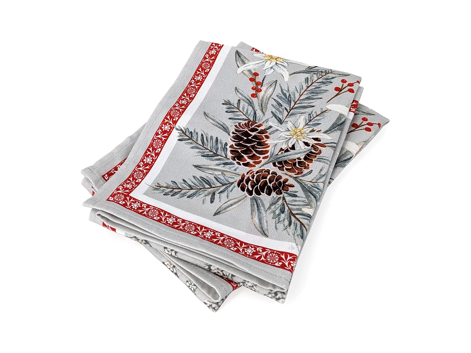 Lot de 2 torchons de cuisine 50x70 cm coton RANDONNEE gris