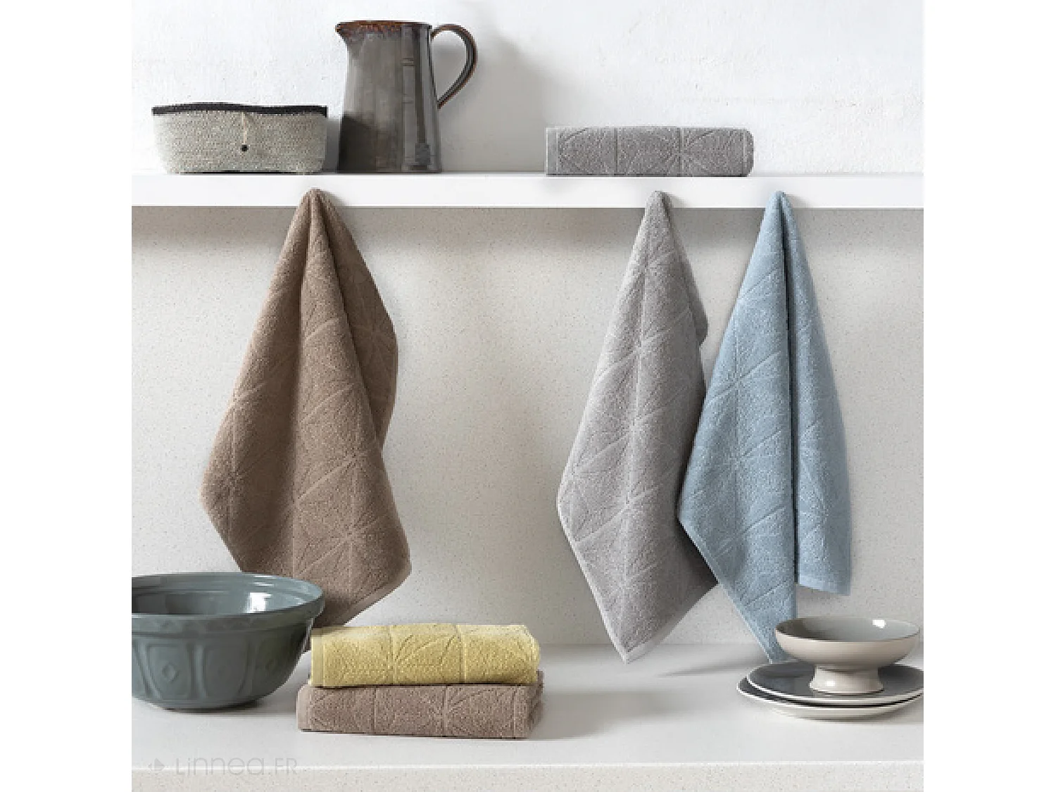 Lot de 2 torchons de cuisine pur coton 50x50 cm OPTICAL gris lunar