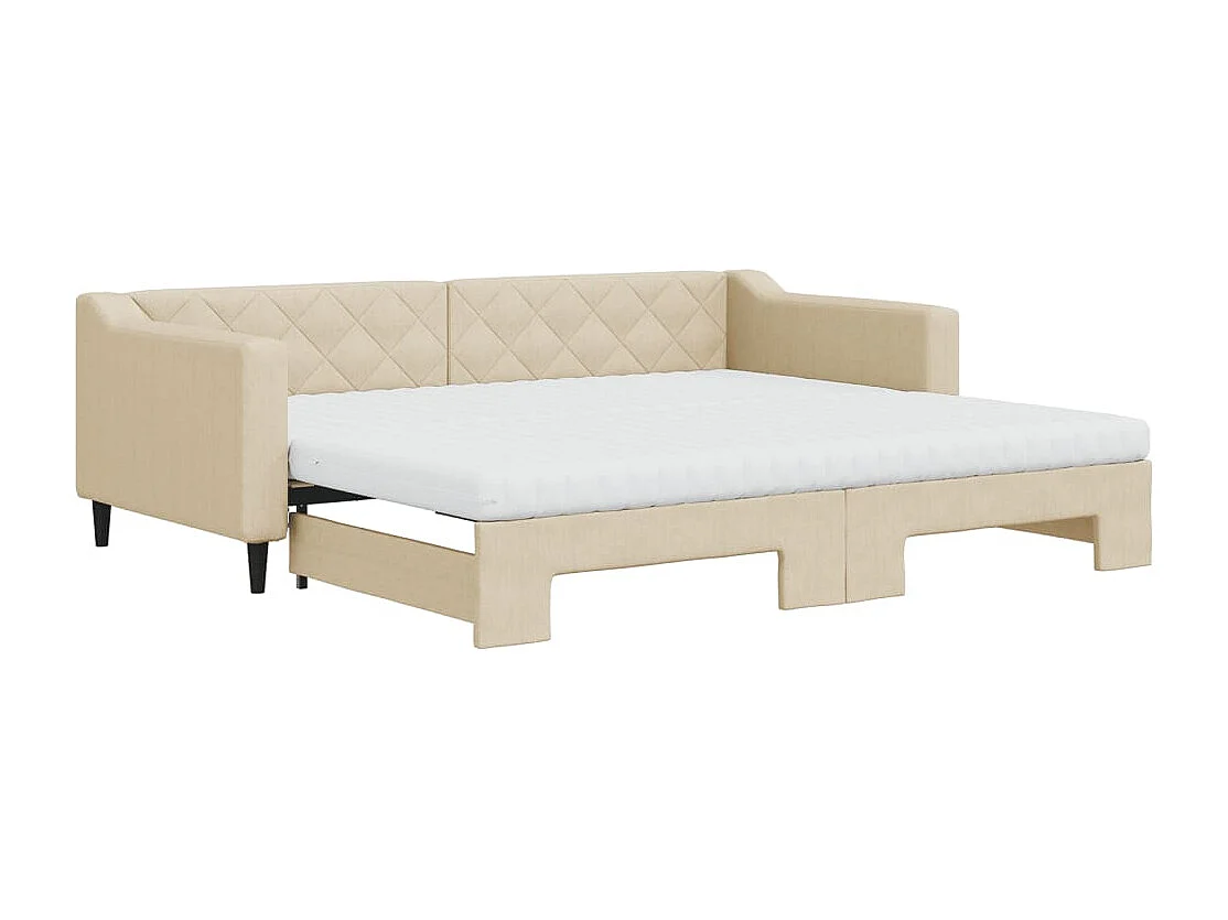 Lit de jour avec gigogne et matelas crème 90x200 cm tissu