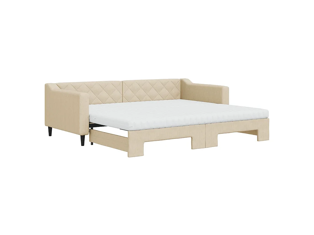 Tagesbett Ausziehbar mit Matratzen Creme 90x200 cm Stoff