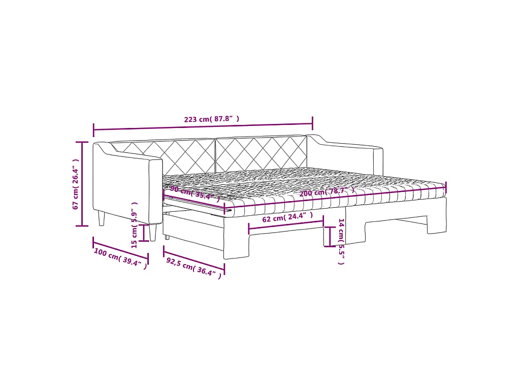 Tagesbett Ausziehbar mit Matratzen Creme 90x200 cm Stoff