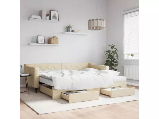 Kauf Unique Tagesbett Ausziehbar mit Schubladen Creme 90x200 cm Stoff