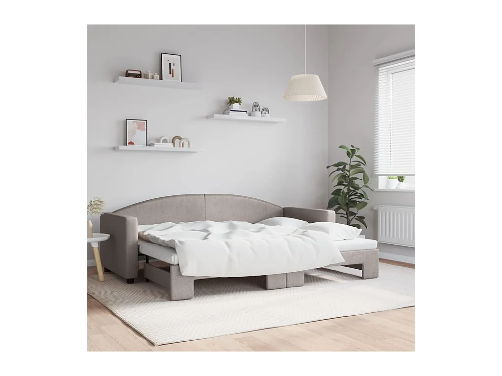 Slaapbank met onderschuifbed 80x200 cm stof taupe