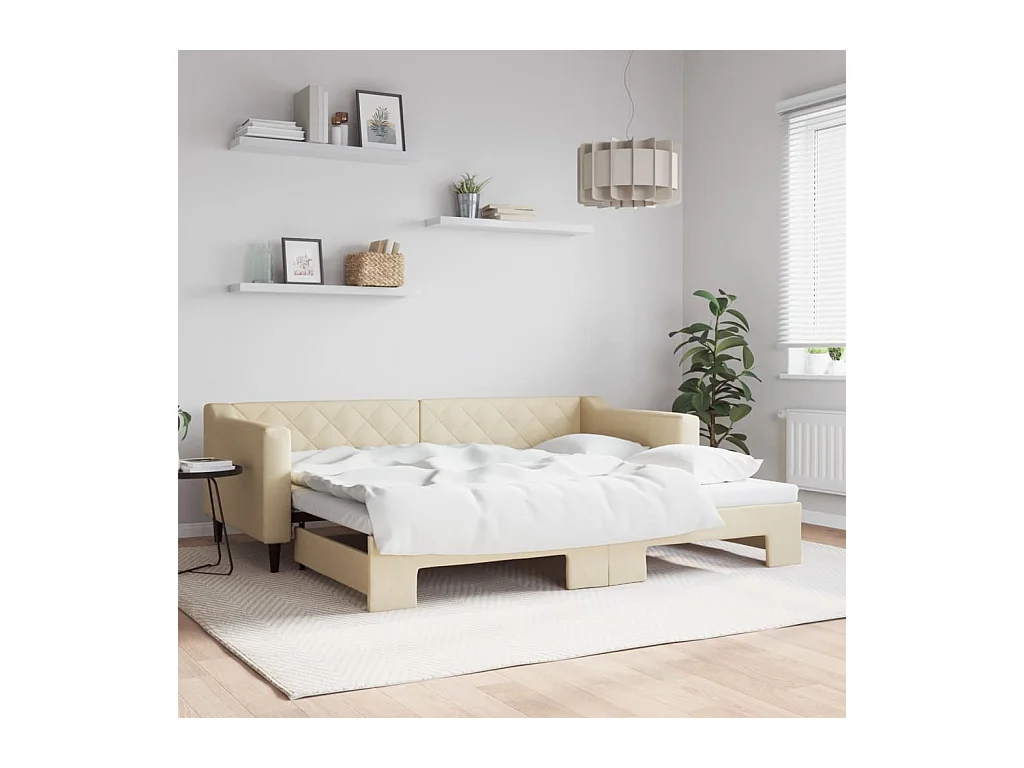 Lit de jour avec gigogne sans matelas crème 90x200 cm