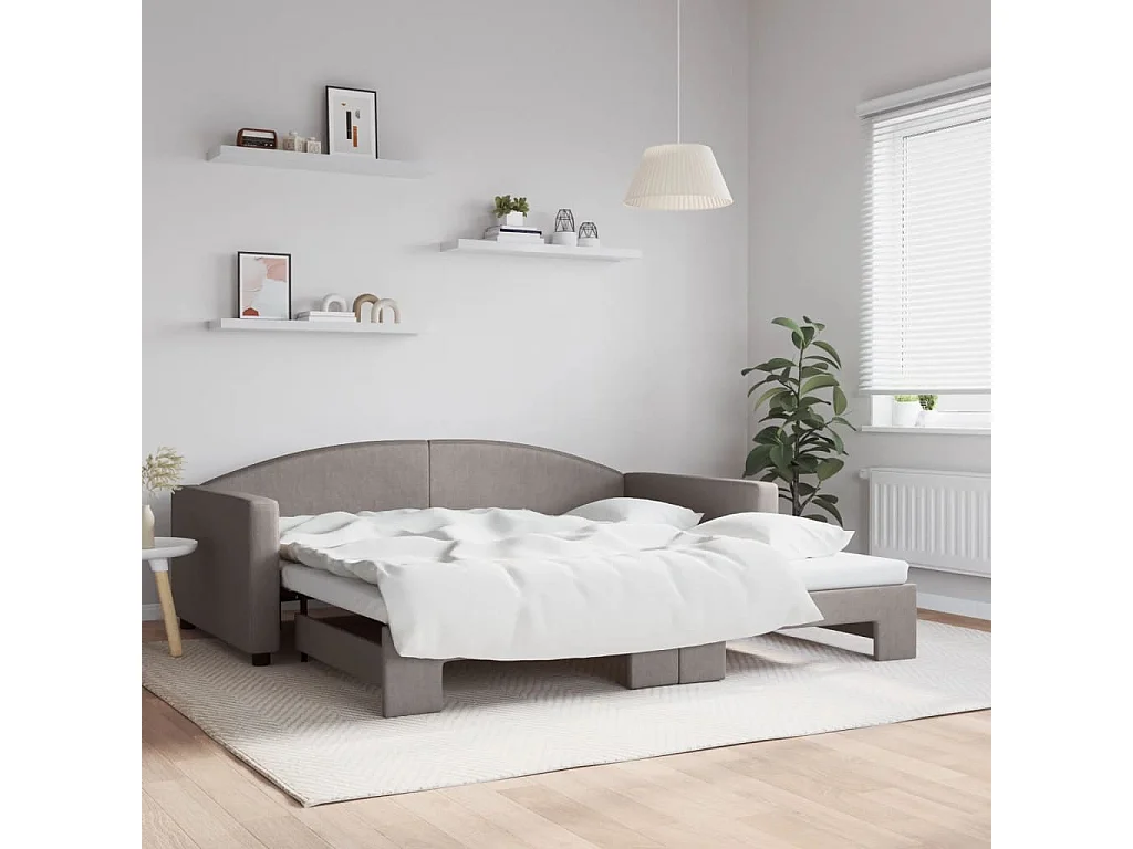 Tagesbett Ausziehbar Taupe 100x200 cm Stoff