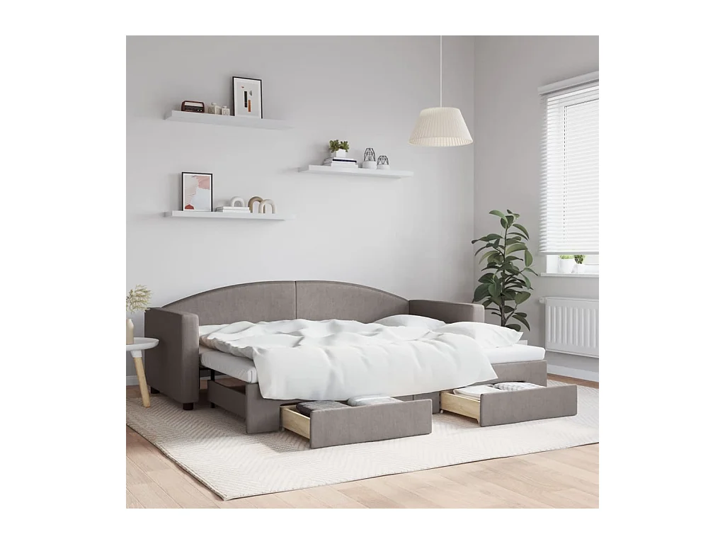 Lit de jour avec gigogne et tiroirs sans matelas taupe 80x200cm