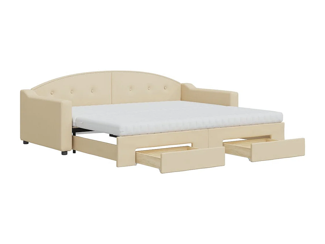 Tagesbett Ausziehbar mit Schubladen Creme 90x200 cm Stoff