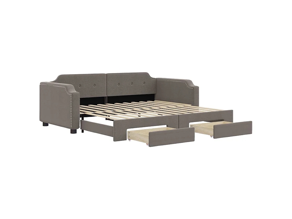 Tagesbett Ausziehbar mit Schubladen Taupe 80x200 cm Stoff