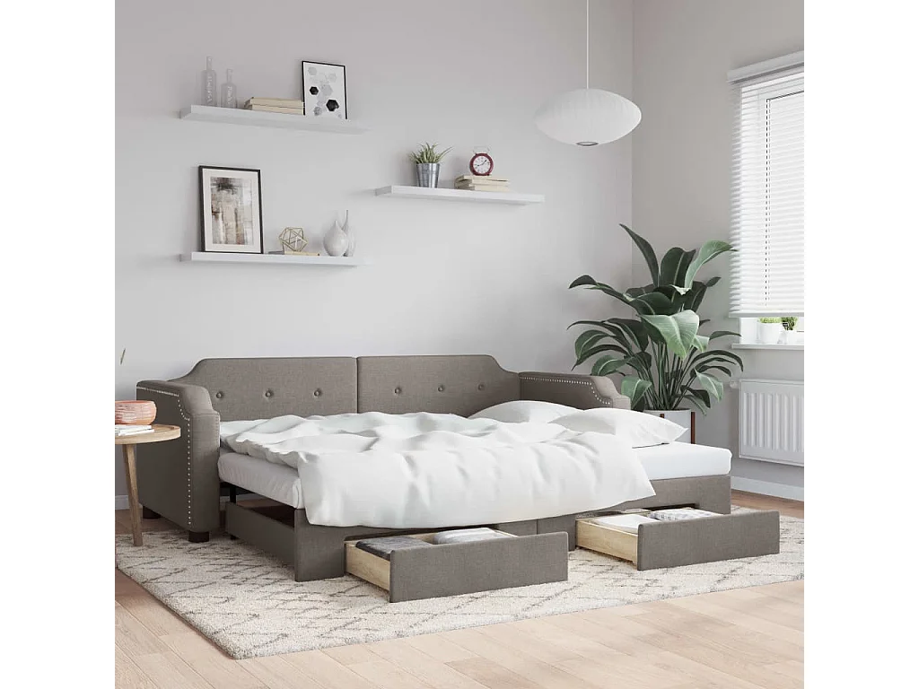 Tagesbett Ausziehbar mit Schubladen Taupe 80x200 cm Stoff