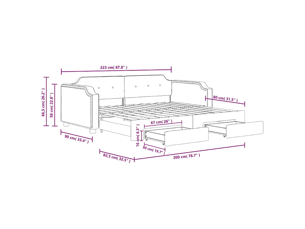 Tagesbett Ausziehbar mit Schubladen Taupe 80x200 cm Stoff