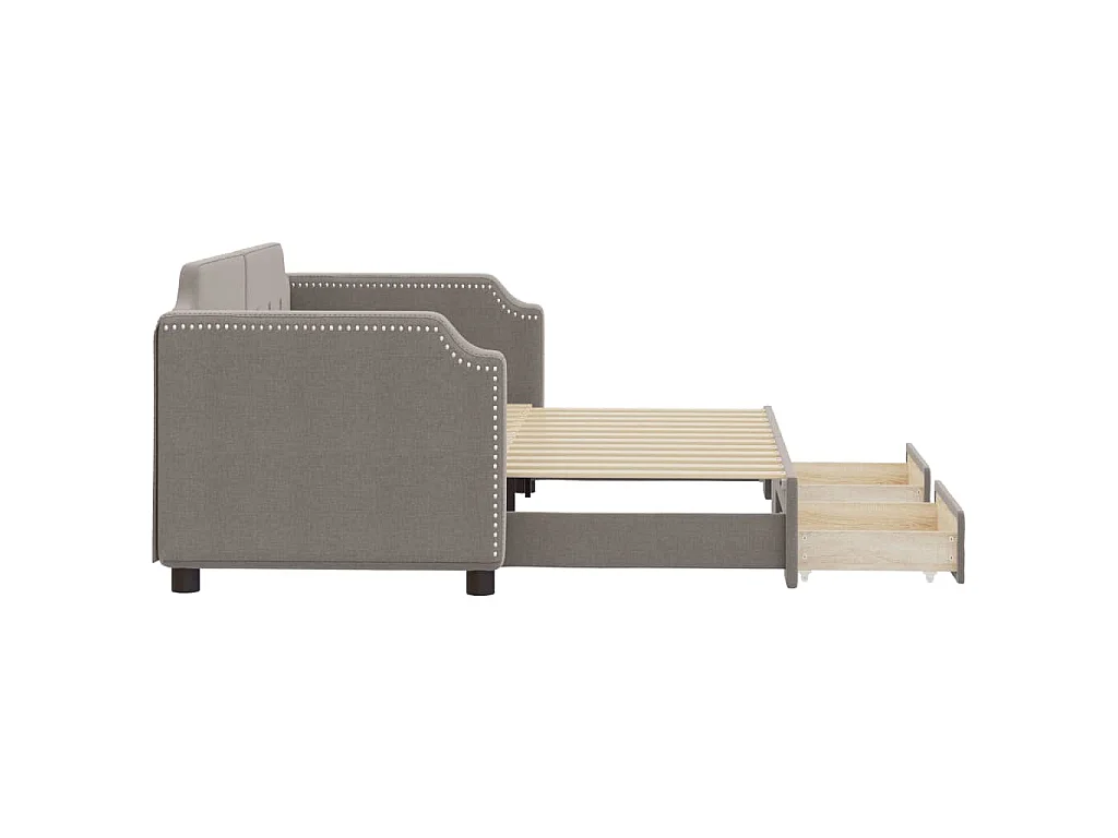 Tagesbett Ausziehbar mit Schubladen Taupe 80x200 cm Stoff