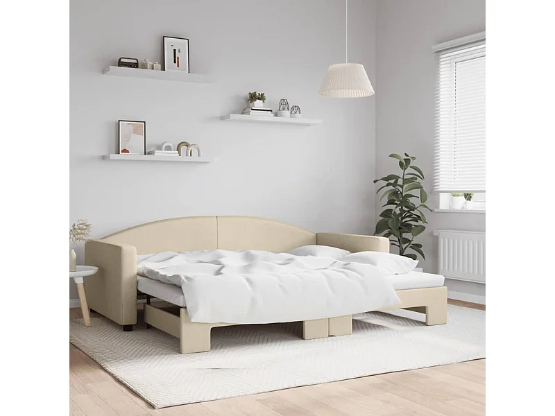 Tagesbett Ausziehbar Creme 90x200 cm Stoff