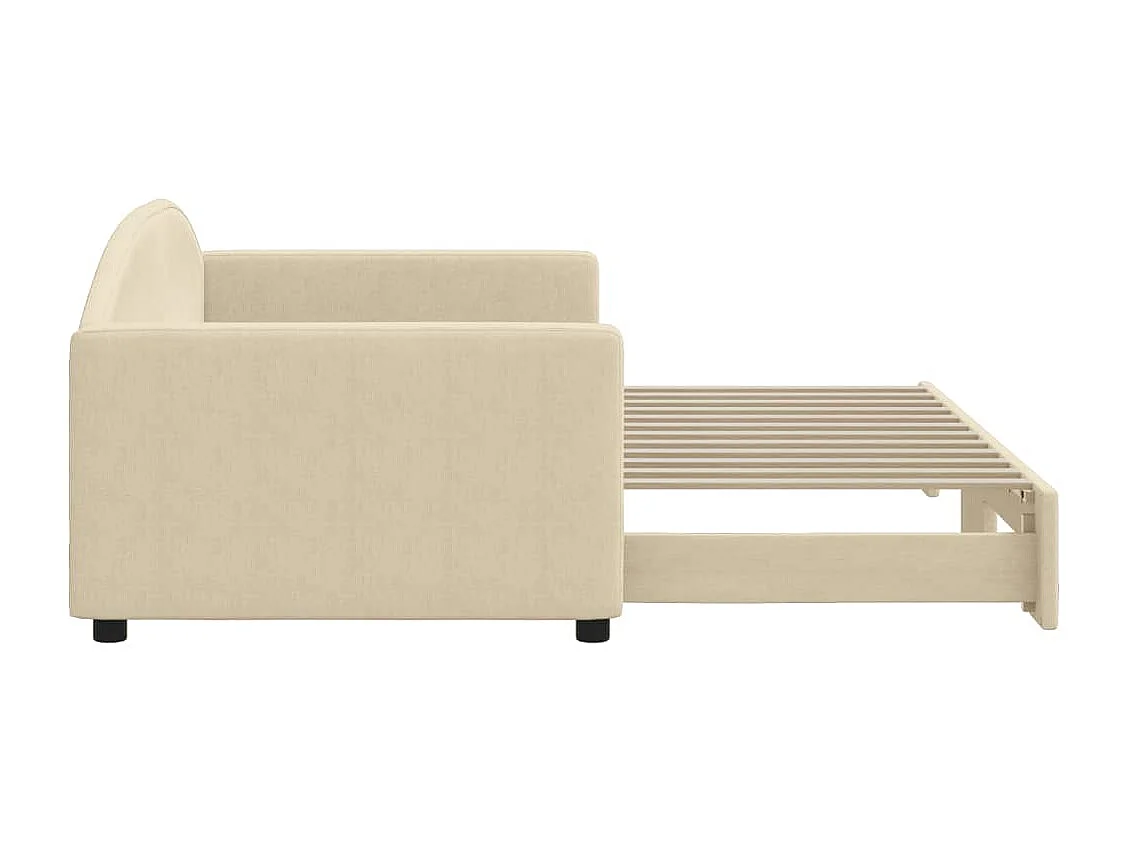 Slaapbank met onderschuifbed 90x200 cm stof crèmekleurig