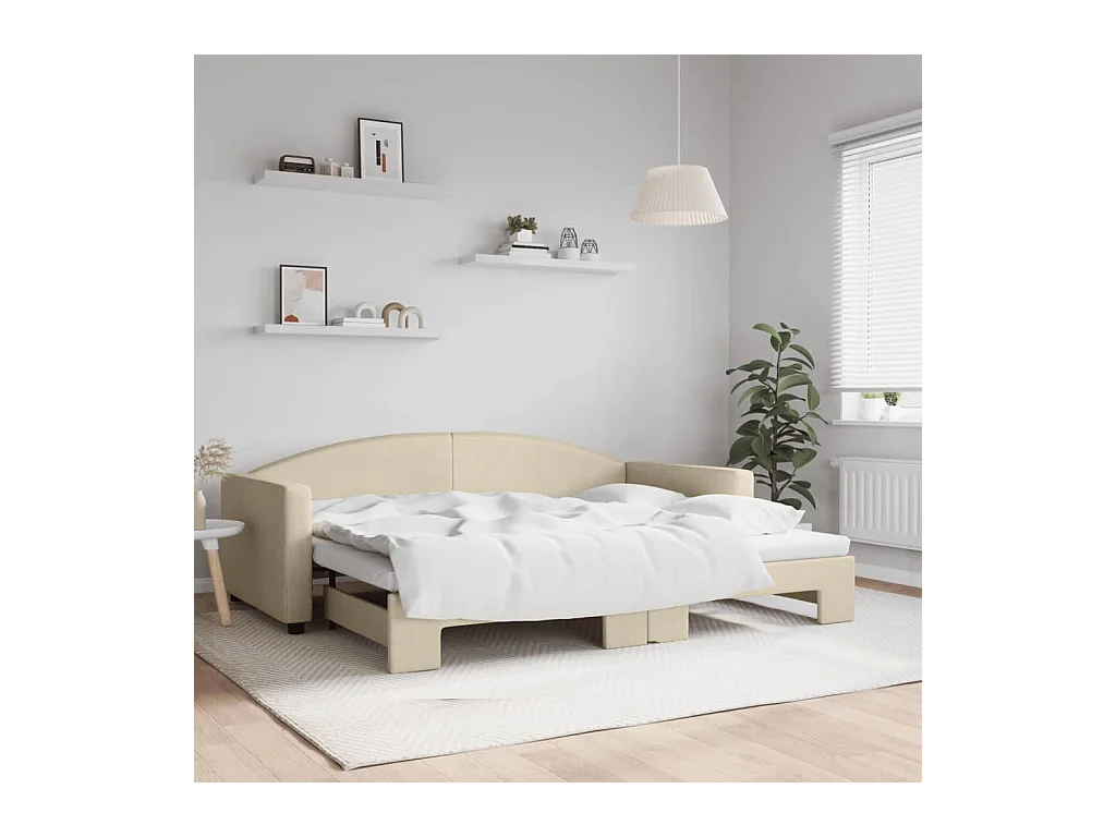 Divano Letto con Letto Estraibile Crema 90x200 cm in Tessuto
