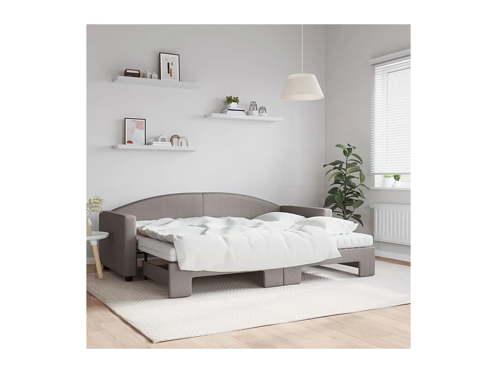 Lit de jour avec gigogne et matelas taupe 80x200 cm tissu