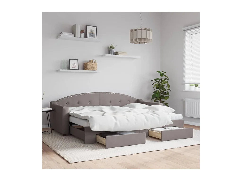 Lit de jour avec gigogne et tiroirs sans matelas taupe 80x200cm