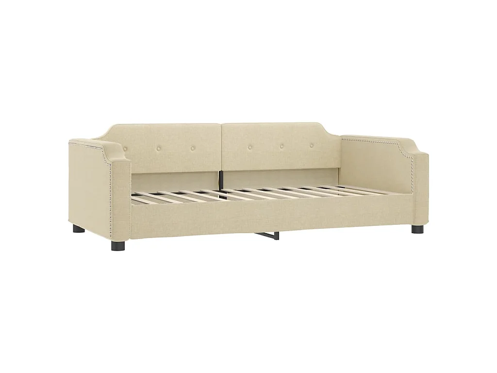 Slaapbank met onderschuifbed en matrassen 90x200 cm stof crème