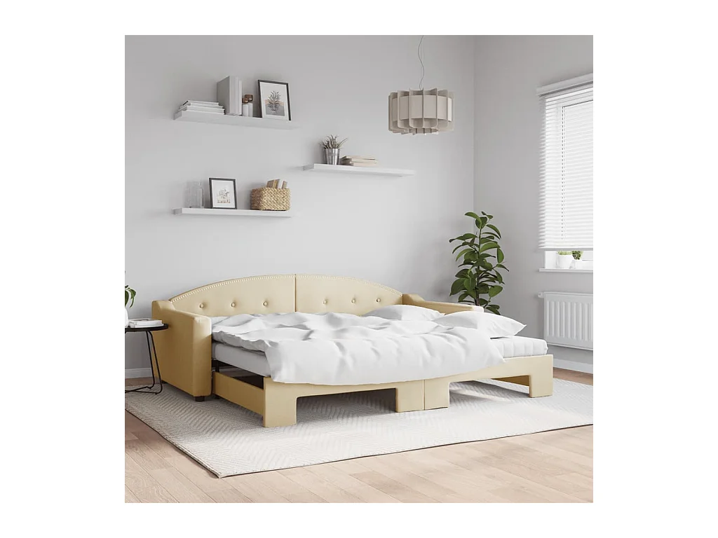 Divano Letto Estraibile con Materassi Crema 90x200 cm Tessuto