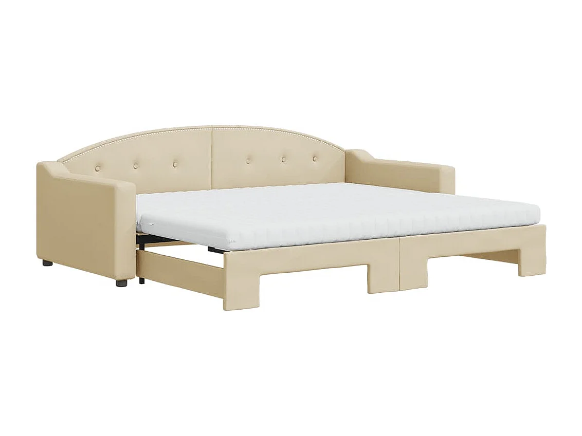 Divano Letto Estraibile con Materassi Crema 90x200 cm Tessuto