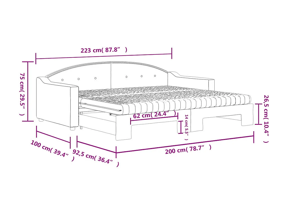 Divano Letto Estraibile con Materassi Crema 90x200 cm Tessuto