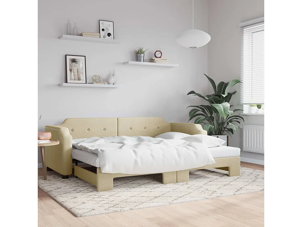 Lit de jour avec gigogne sans matelas crème 90x200 cm