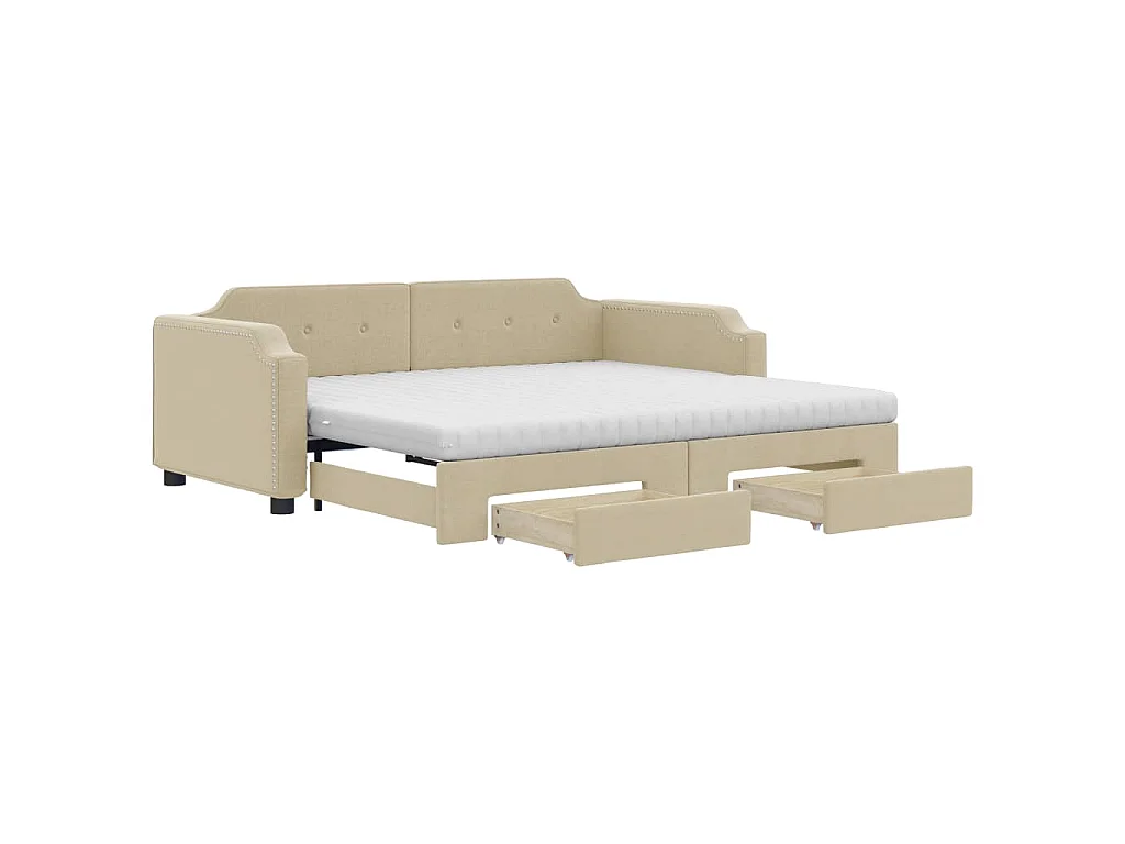 Tagesbett Ausziehbar mit Schubladen Creme 90x200 cm Stoff