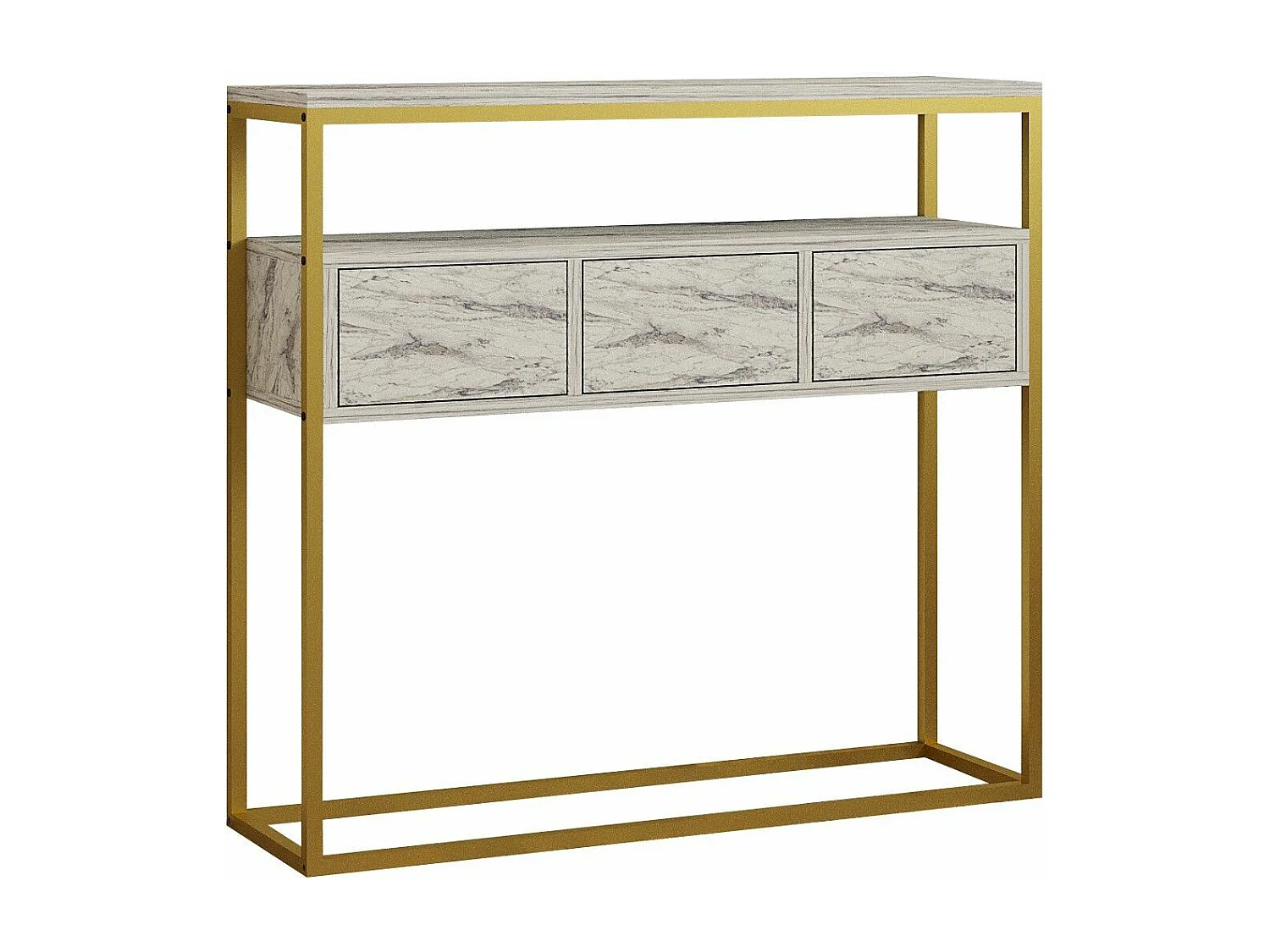 Buffet moderne 3 portes Marthe L100cm Effet marbre Blanc et Or