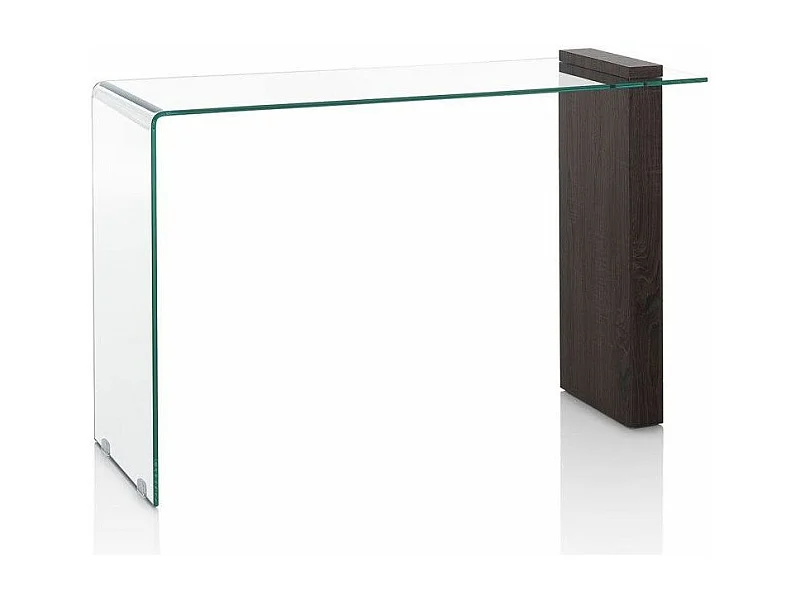 Console verre transparent et pied bois noyer Luni L 120cm