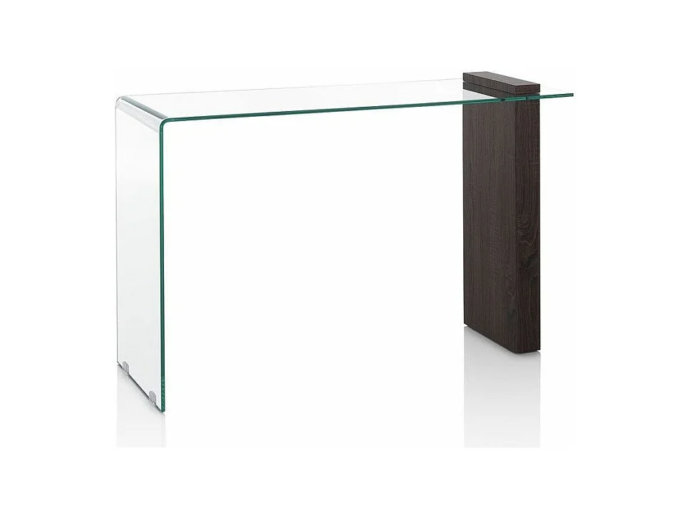 Console verre transparent et pied bois noyer Luni L 120cm
