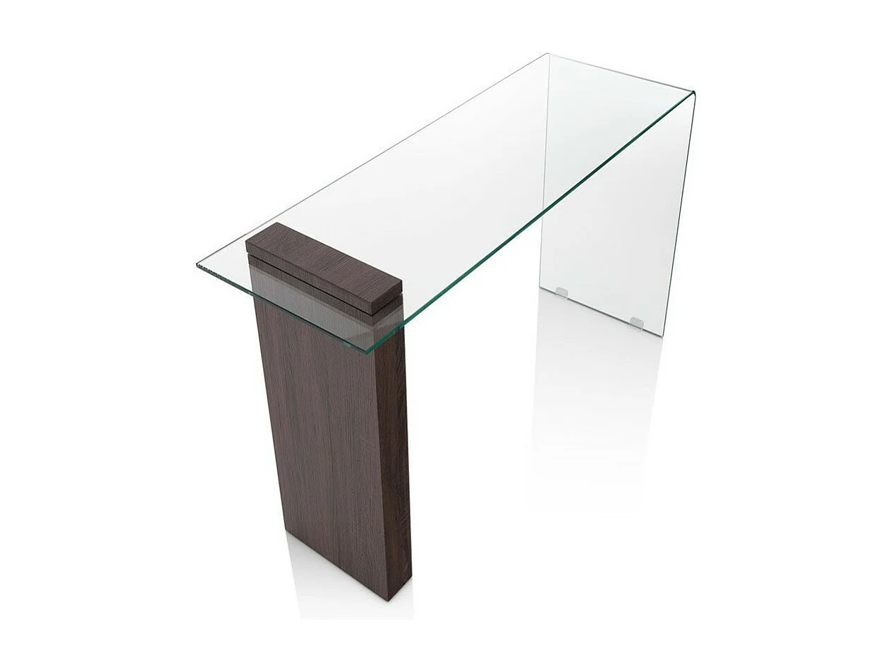 Console transparant glas en walnoothouten poot Luni L 120 cm