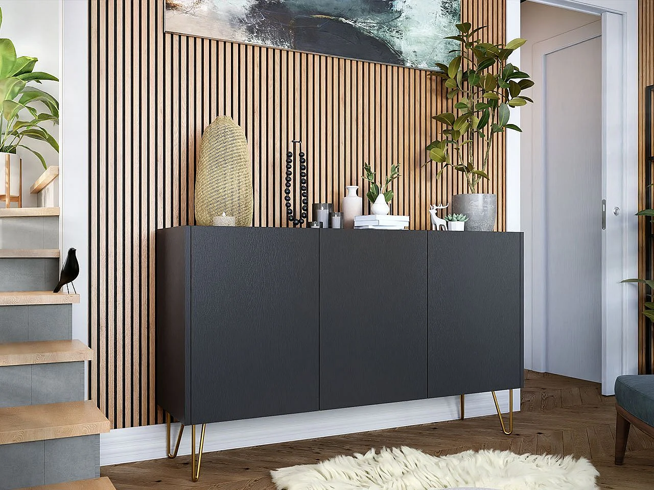 Aparador AMBIHOME ALICE Preto/Mármore 144x37x83cm