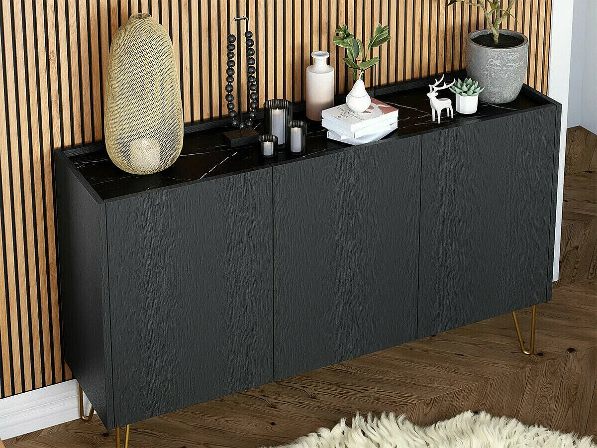 Aparador AMBIHOME ALICE Preto/Mármore 144x37x83cm