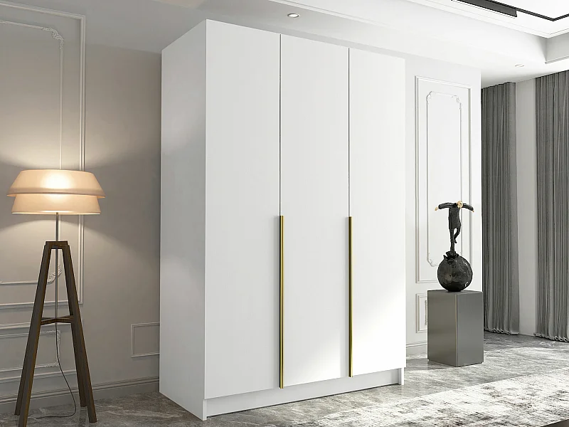 Armario Closico 198, Blanco|Dorado, 215x150x58cm, Puertas de armario: Con bisagras