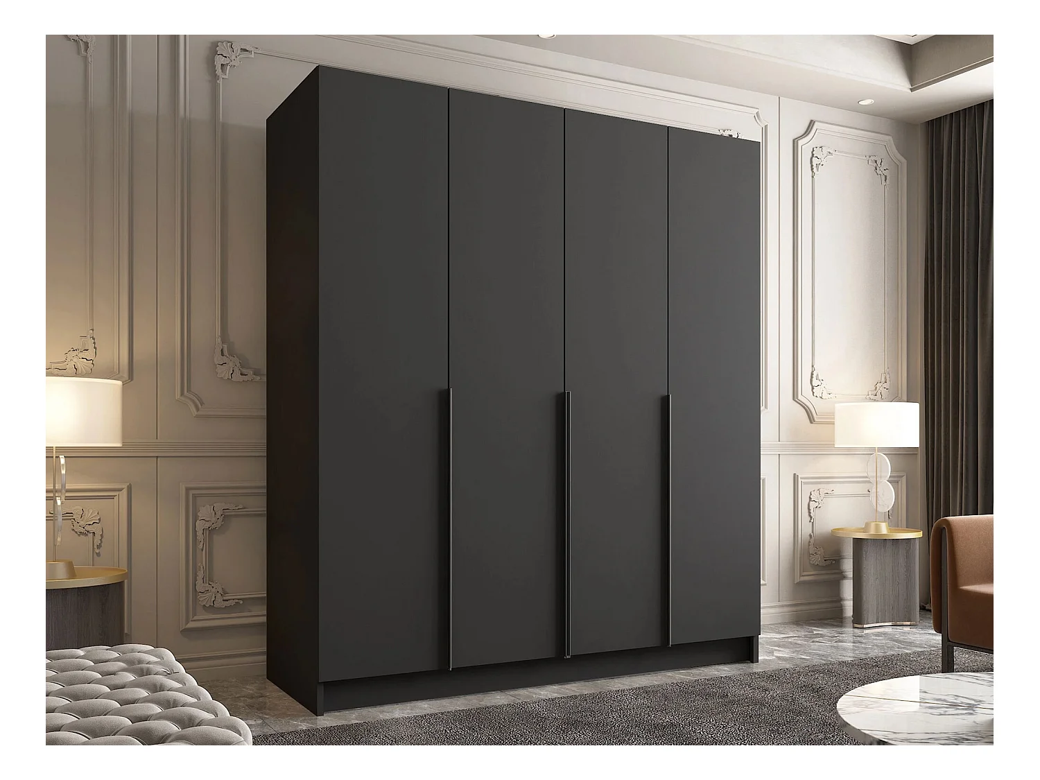 Armoire Closico 192, Noir, 215x200x58cm, Portes d'armoire: Avec des charnières