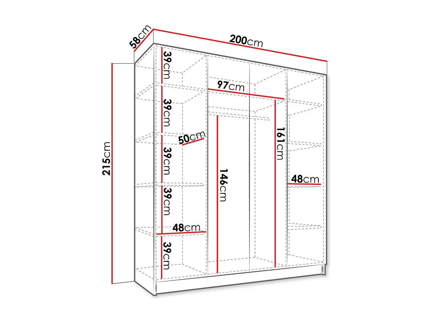 Armoire Closico Navor I, Nombre d'étagères: 9, 22x20x6cm