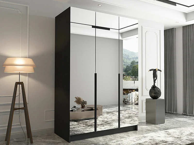 Armoire Closico 196, Noir, 215x150x58cm, Portes d'armoire: Avec des charnières