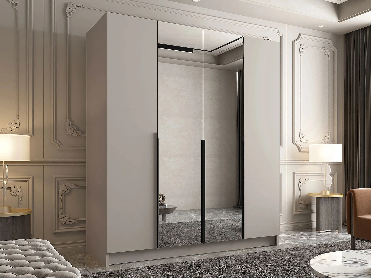 Armoire Closico 191, Cachemire|Noir, 215x200x58cm, Portes d'armoire: Avec des charnières