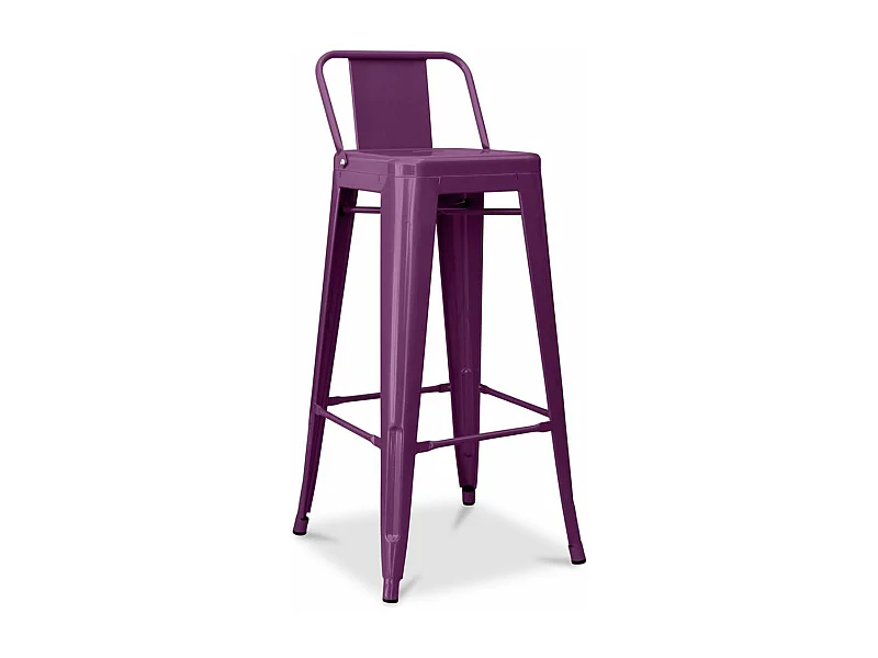 Tabouret haut industriel avec dossier acier brillant Kalax 76cm --Couleur Violet