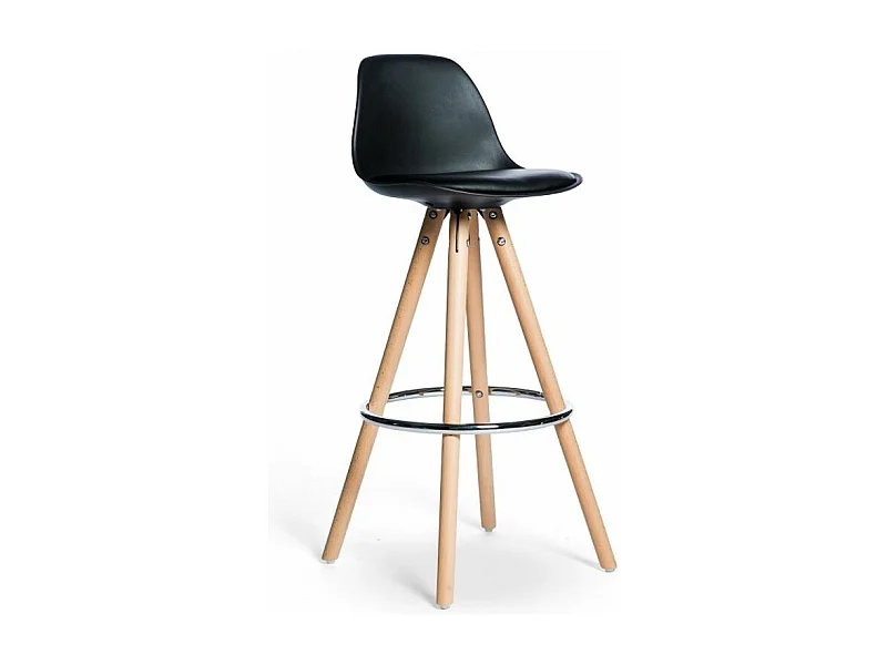 Tabouret scandinave avec cousin en similicuir noir Koxy 75cm