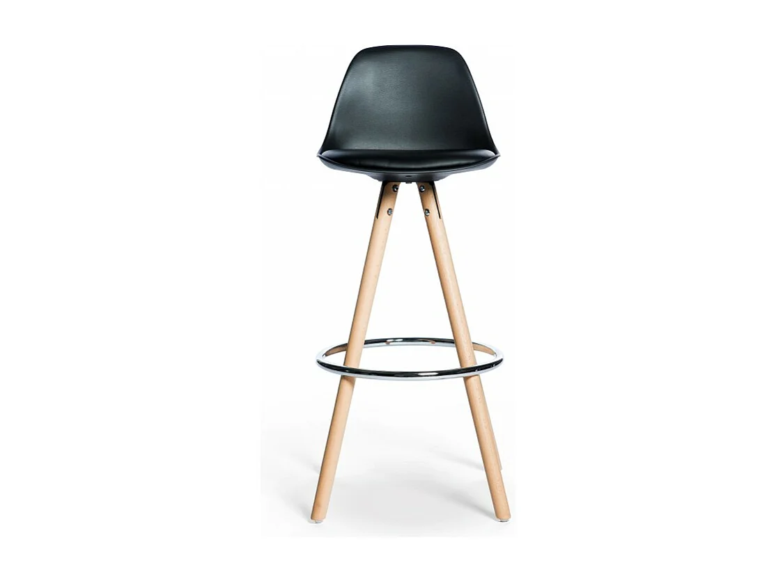 Tabouret scandinave avec cousin en similicuir noir Koxy 75cm