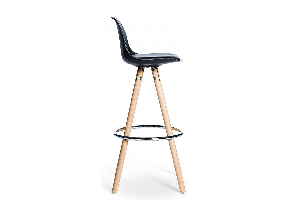 Tabouret scandinave avec cousin en similicuir noir Koxy 75cm
