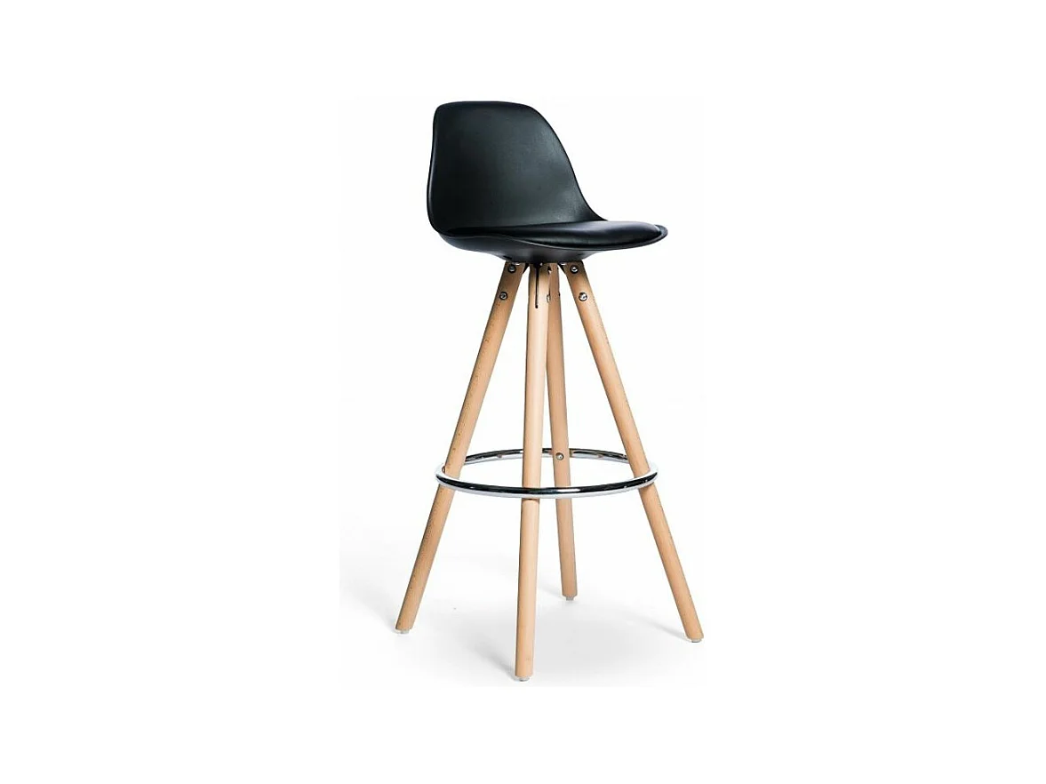 Tabouret scandinave avec cousin en similicuir noir Koxy 75cm
