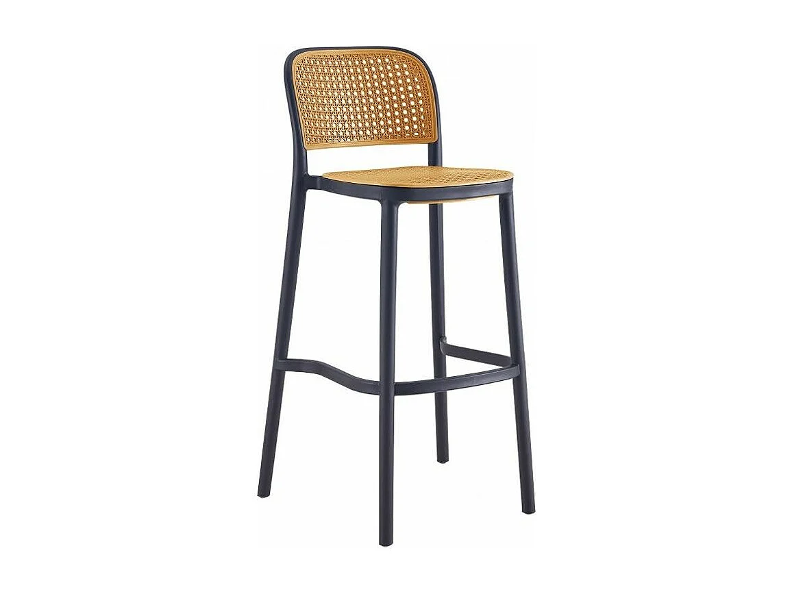 Tabouret noir et rotin synthétique naturel Skoza 75cm