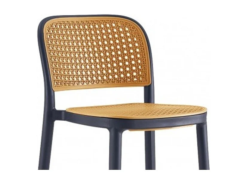 Tabouret noir et rotin synthétique naturel Skoza 75cm