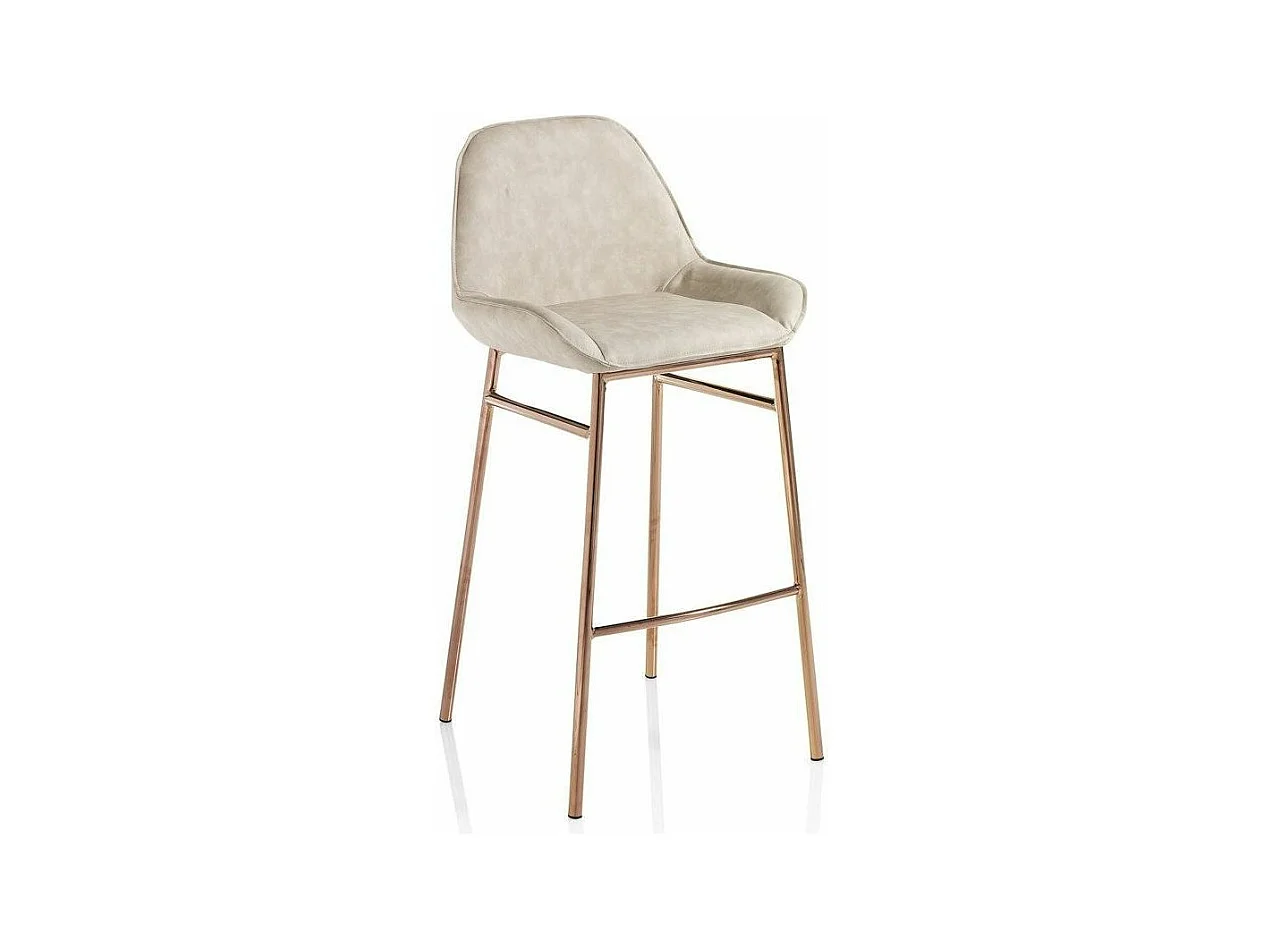 Tabouret de bar simili cuir beige et pieds métal cuivré Omery - Lot de 2