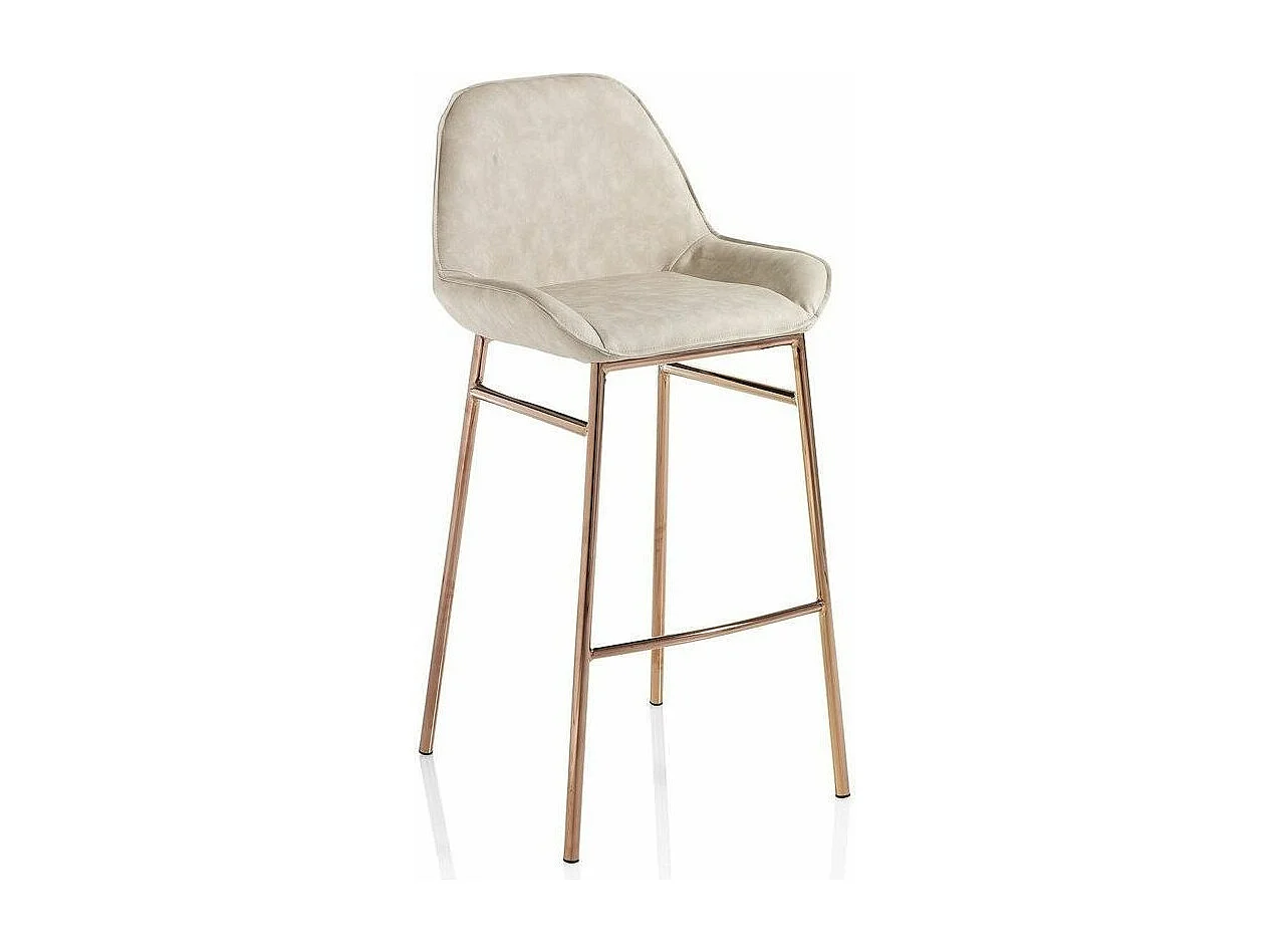 Tabouret de bar simili cuir beige et pieds métal cuivré Omery - Lot de 2