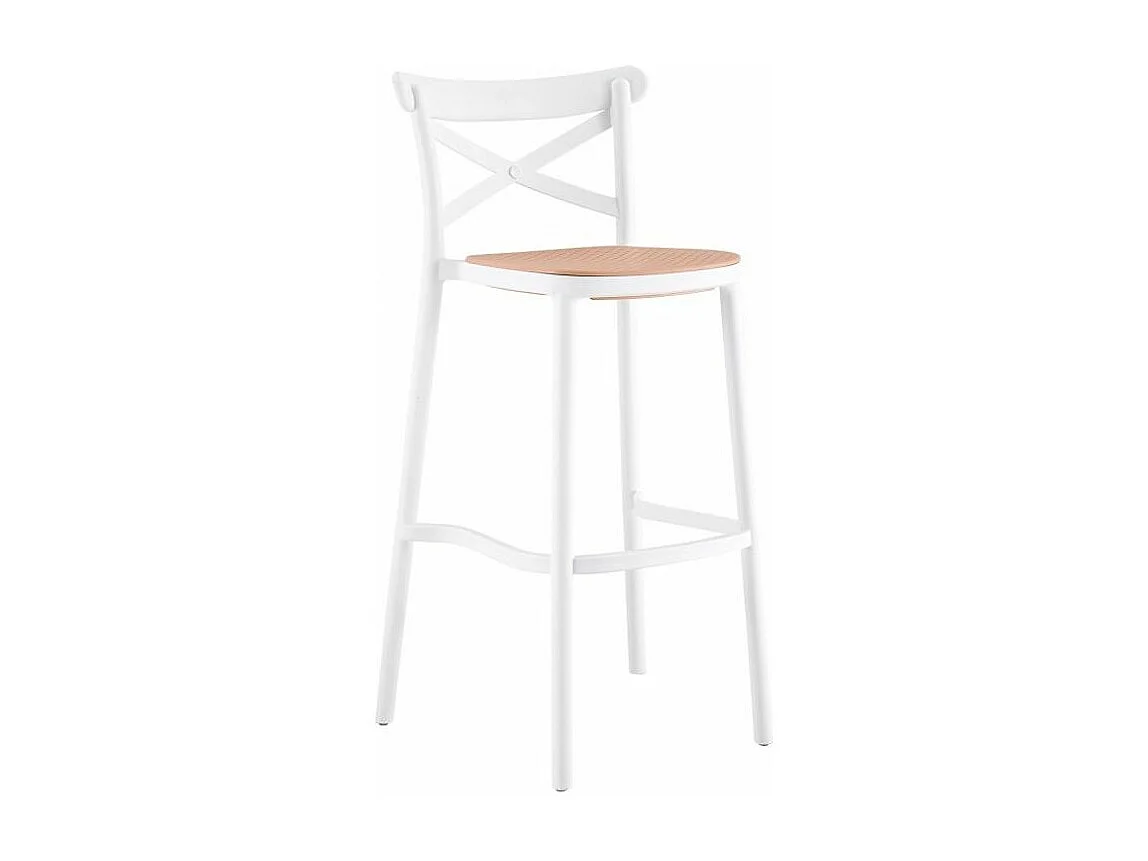 Tabouret coloniale bois et rotin synthétique blanc kantik 75cm
