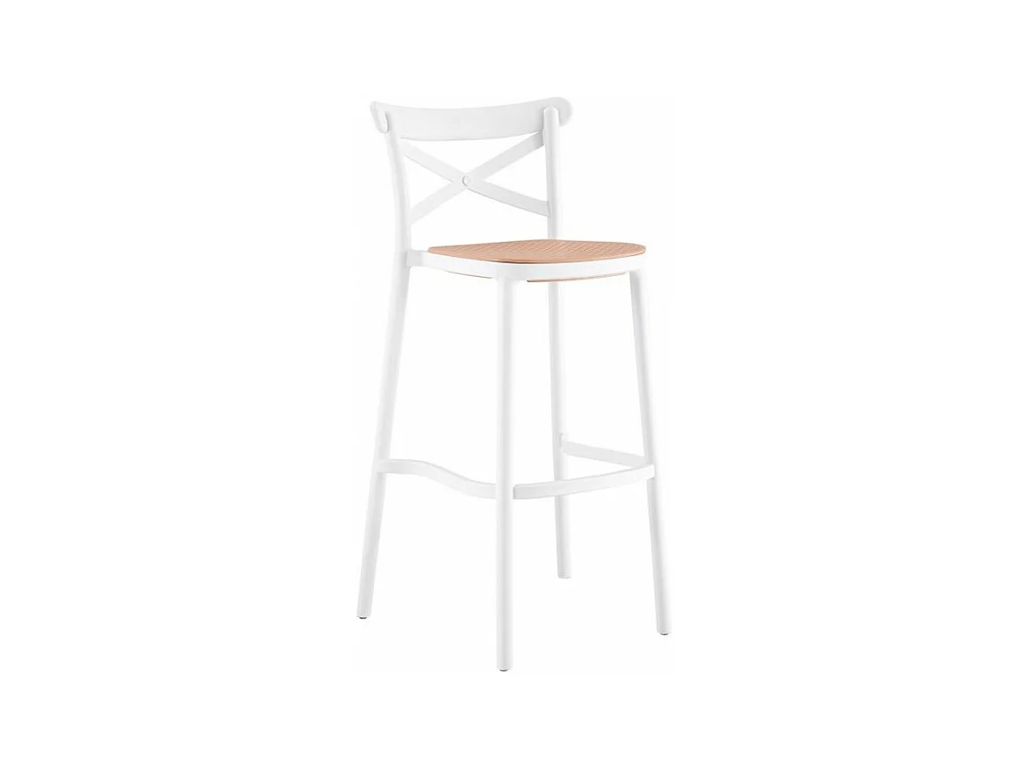 Tabouret coloniale bois et rotin synthétique blanc kantik 75cm