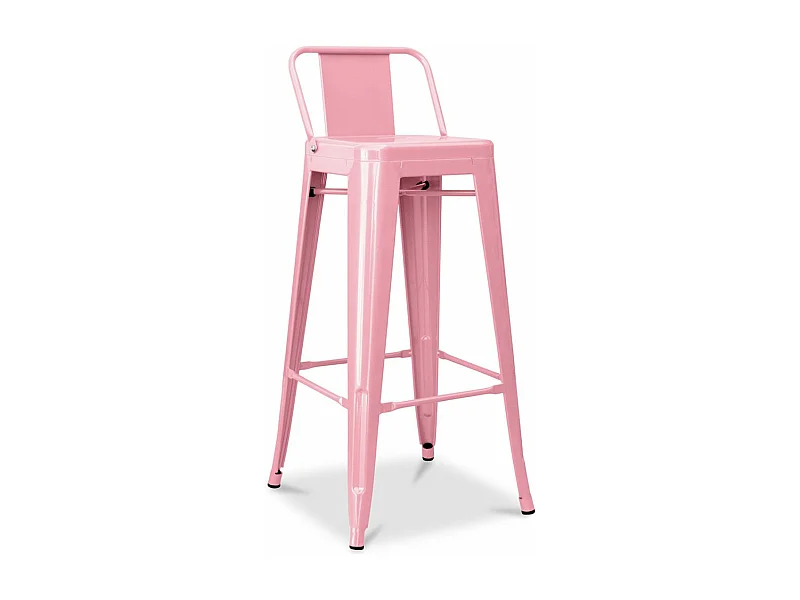 Tabouret haut industriel avec dossier acier brillant Kalax 76cm --Couleur Rose
