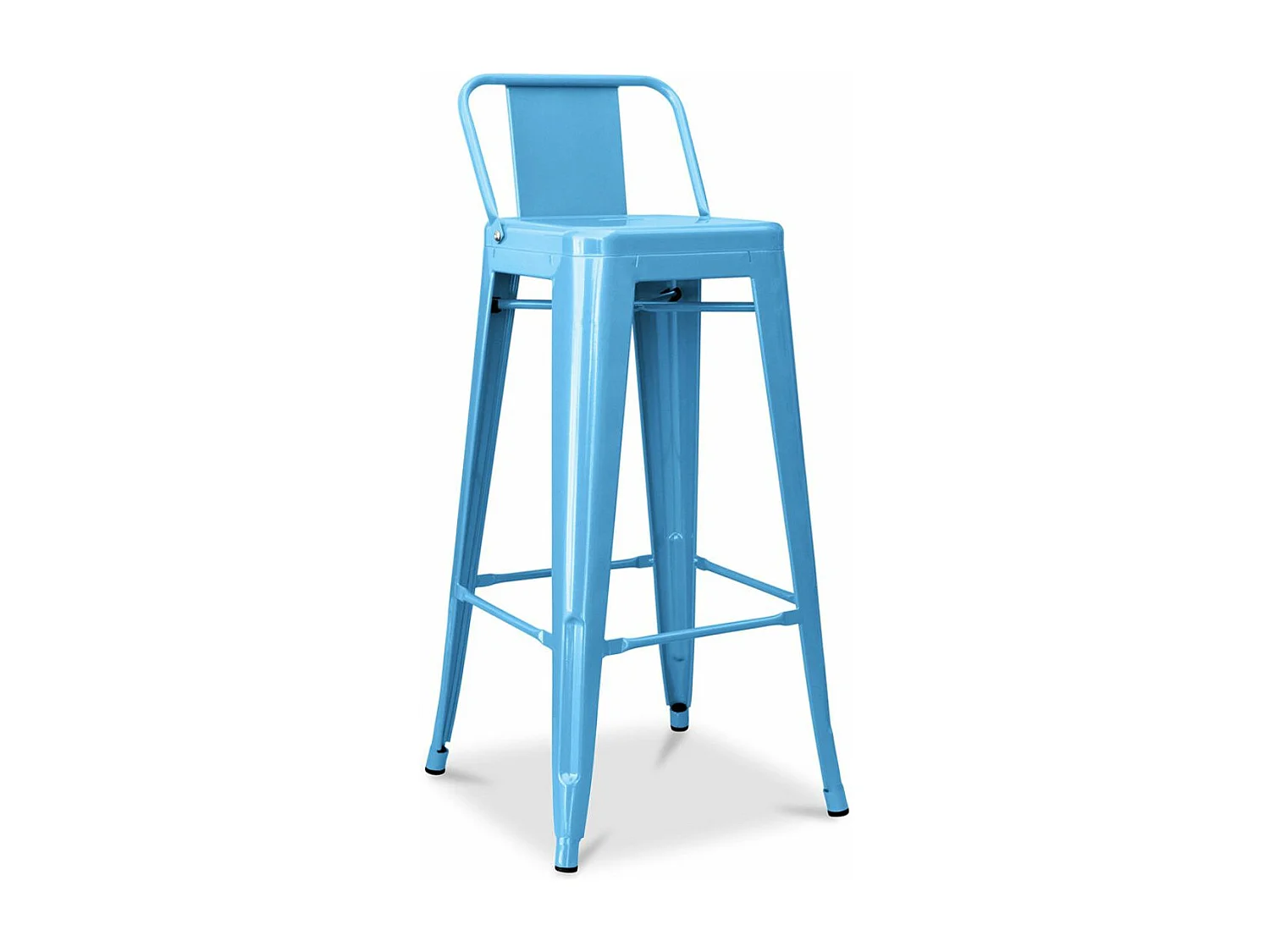 Tabouret haut industriel avec dossier acier brillant Kalax 76cm --Couleur Bleu turquoise